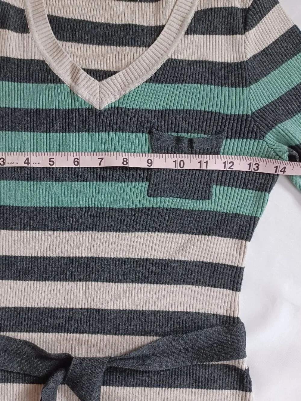 Pink Rose Big Girls Sweater Dress Ribbed Knit Striped Gray Green Bodycon Size L